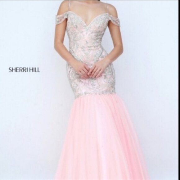 Sherri Hill Barbie Pink Mermaid Sweetheart Neckline Diamond Beading Long SZ 4 - Picture 1 of 6